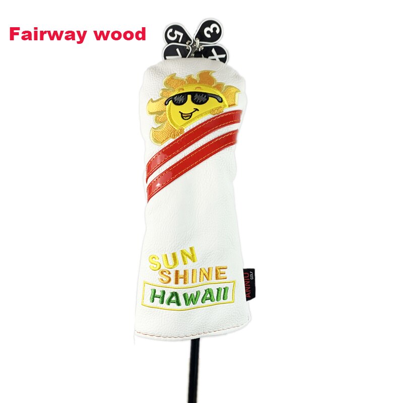 Protector de cabeza de palo de Golf, cubierta de madera, bordado solar, 1 Uds.: Fairway White