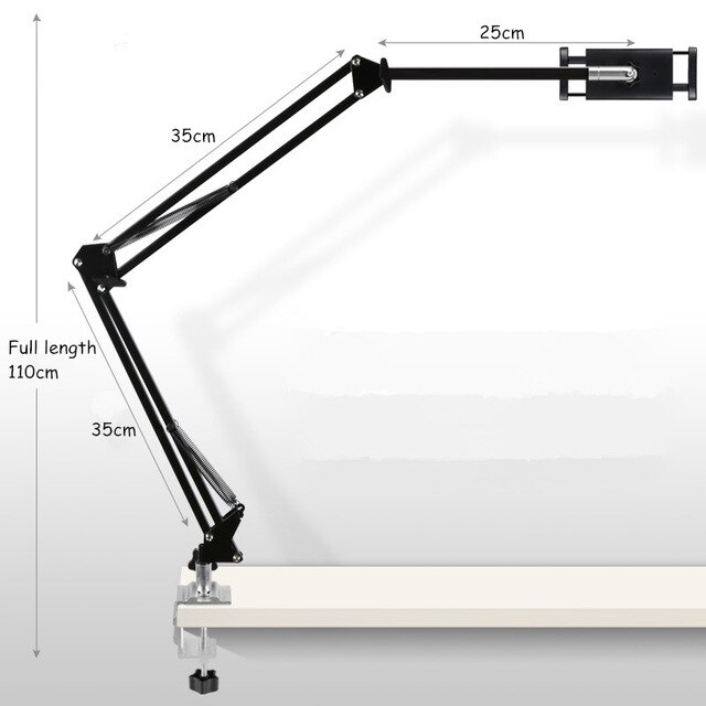 Justerbar arm tablett stativ säng bordsfäste hållare 360 ° rotation tabletter/mobiltelefon fäste för iphone ipad air mini pro 4-13 '': 110cm svarta