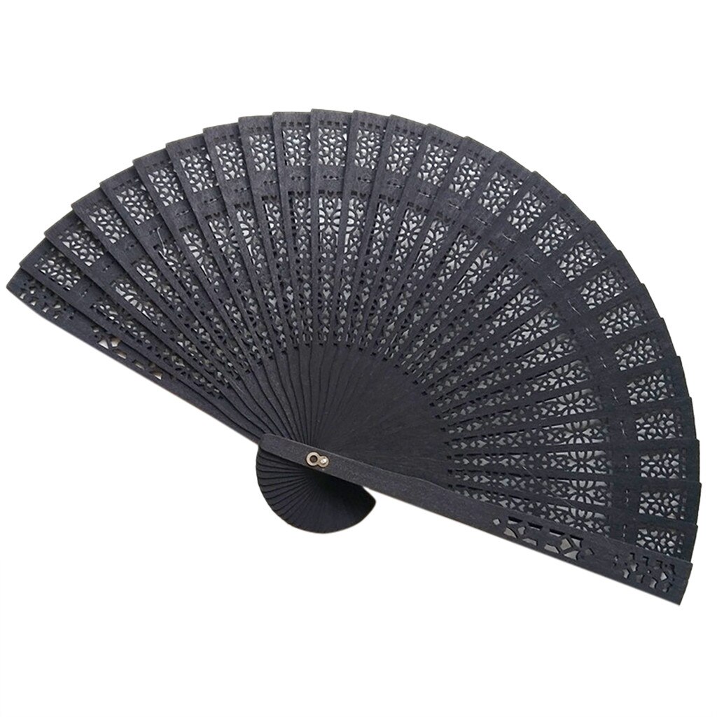 Sandelhout Fan Opengewerkte Gesneden Houten Fan Bruiloft Ventilator 20Cm: Black