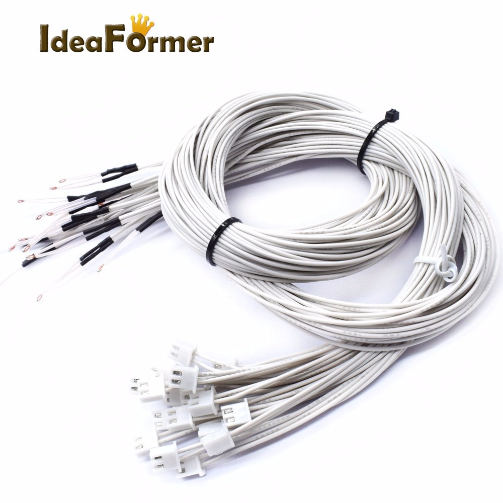 3d printerdele ntc termistor temperatursensor 3950 1%  linje 100 &amp; 150cm 100k med  xh2.54 terminal hvid 2p terminal stik