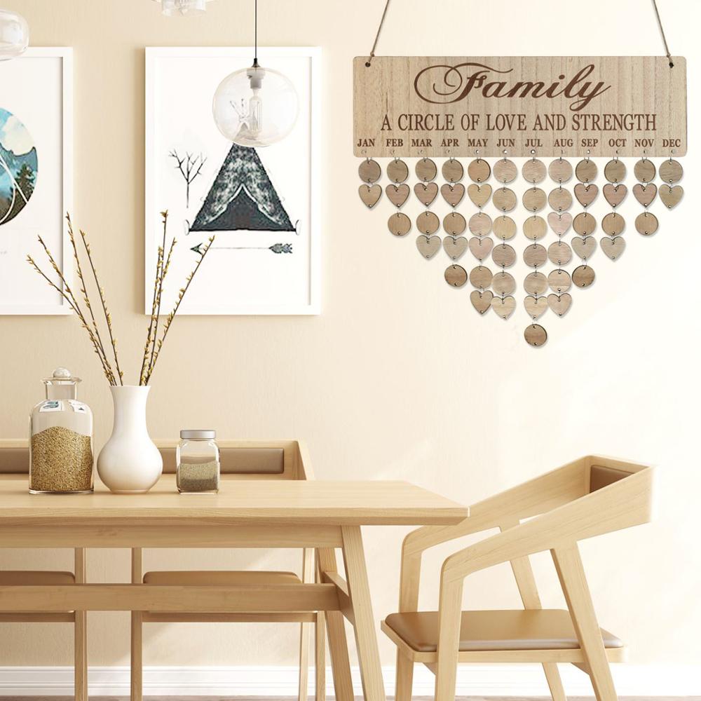 Calendario de recordatorios de cumpleaños familiar, tablero de madera artesanal, placa colgante de pared Vintage para el hogar, y decoraciones de