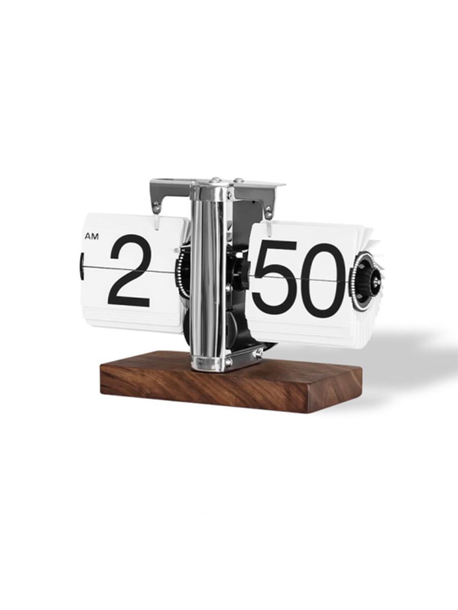 Reloj Digital con tapa Vintage, reloj de mesa con página abatible automática mecánica, reloj Digital con tapa para oficina, de decoración para el hogar: Plata