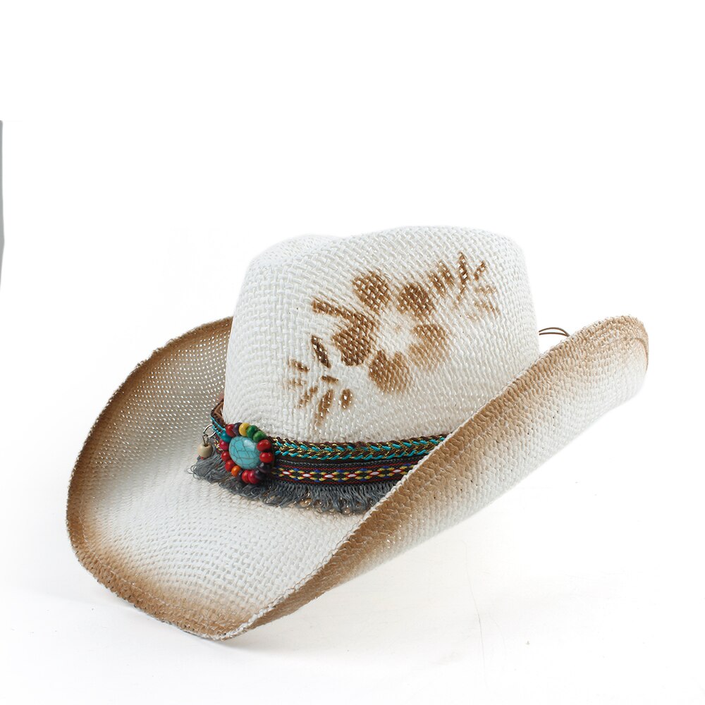 Sombrero de vaquero occidental hueco para mujer, Sombrero de paja para Hombre, Sombrero de paja para vaquera, Jazz, talla 56-58CM: Default Title