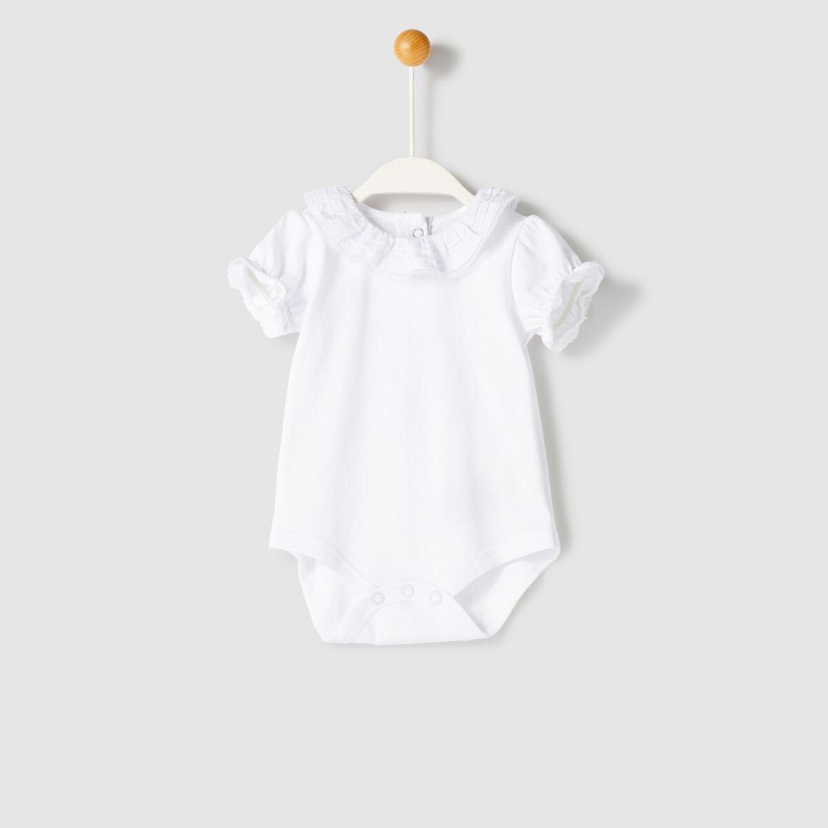 Unit - Body de recién nacido blanco con cuello volante y mangas cortas. Ropa para niños y niñas