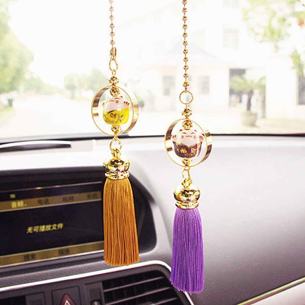 Colgante para coche, figura de gato de la suerte, borla de bendición, adorno automático, decoración de espejo retrovisor Interior automotriz, adorno colgante,
