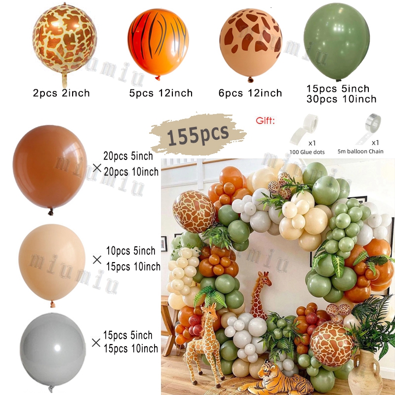 Kit de arco de guirnalda de globos blancos de Safari en la jungla, suministros para de cumpleaños para niños, globos de látex dorados con patrón de ciervo, decoración para Baby Shower: plum