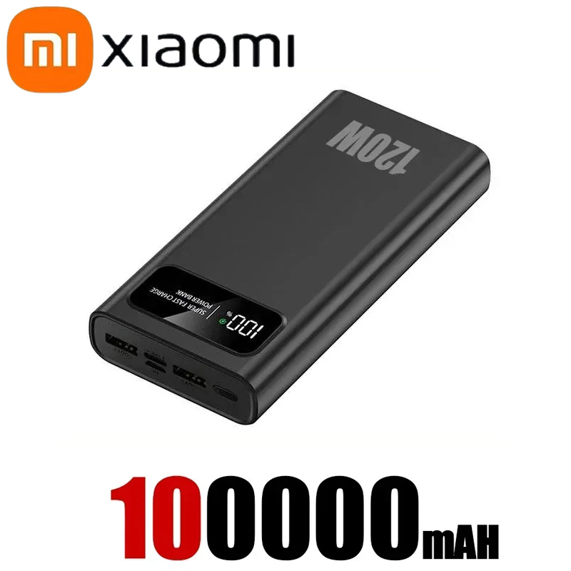 Xiaomi 200000 Batería externa portátil de carga súper rápida, capacidad ultra grande, 120W, mAh, con pantalla Digital LED: Plata