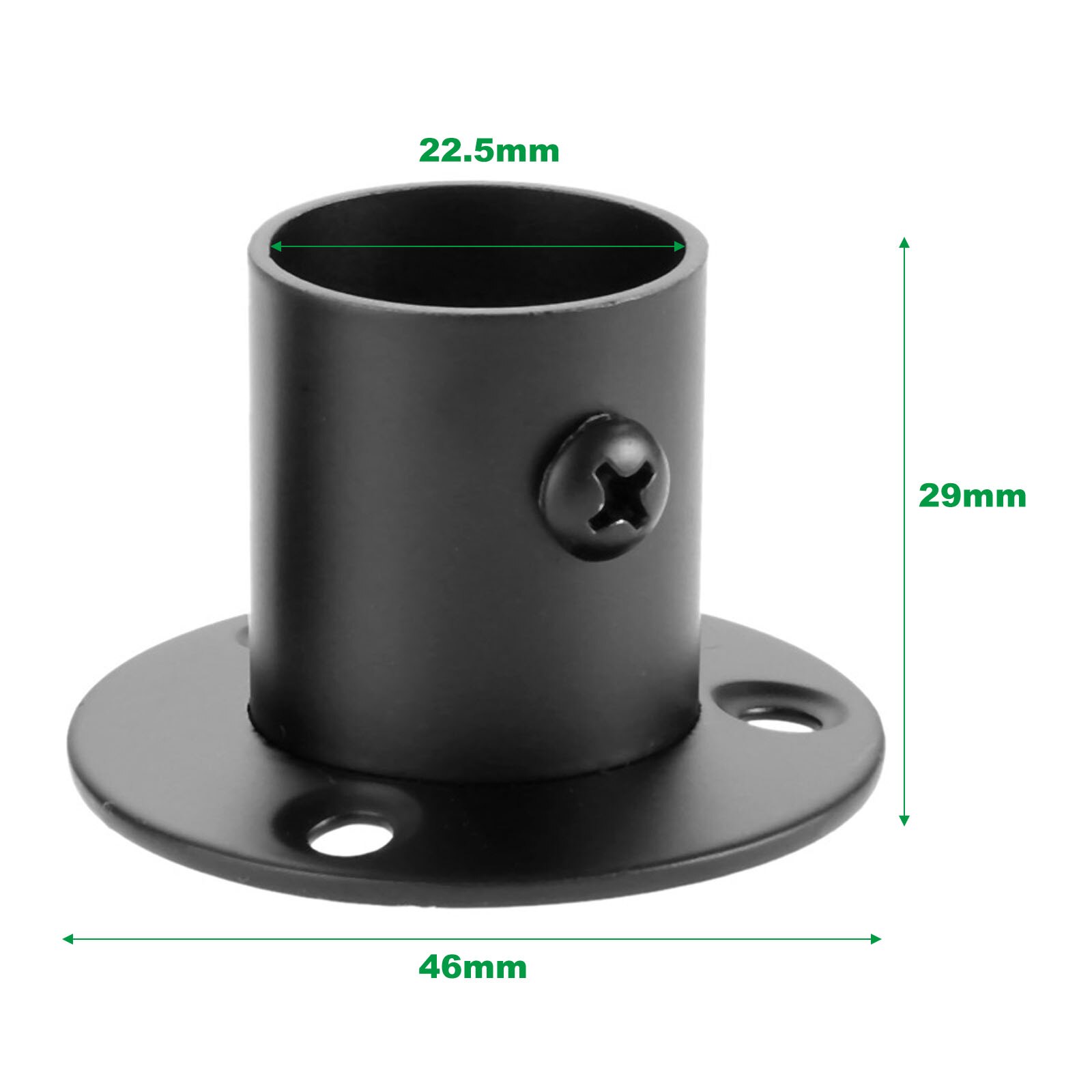 DRELD 2Pcs Black Wardrobe Hanging Rail Rod Pole Socket End Support Bracket Stainless Steel Flange Holder for 19/22/25/32mm Da: 22mm