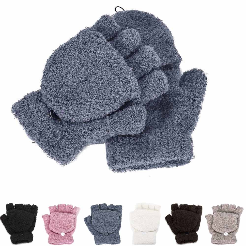 Kinderen Winter Handschoenen Kind Stijl Jongen Meisje Gebreide Handschoenen Winter Kinderen Kids 3-12Year Warm Half Vinger Flip Cover Handschoenen