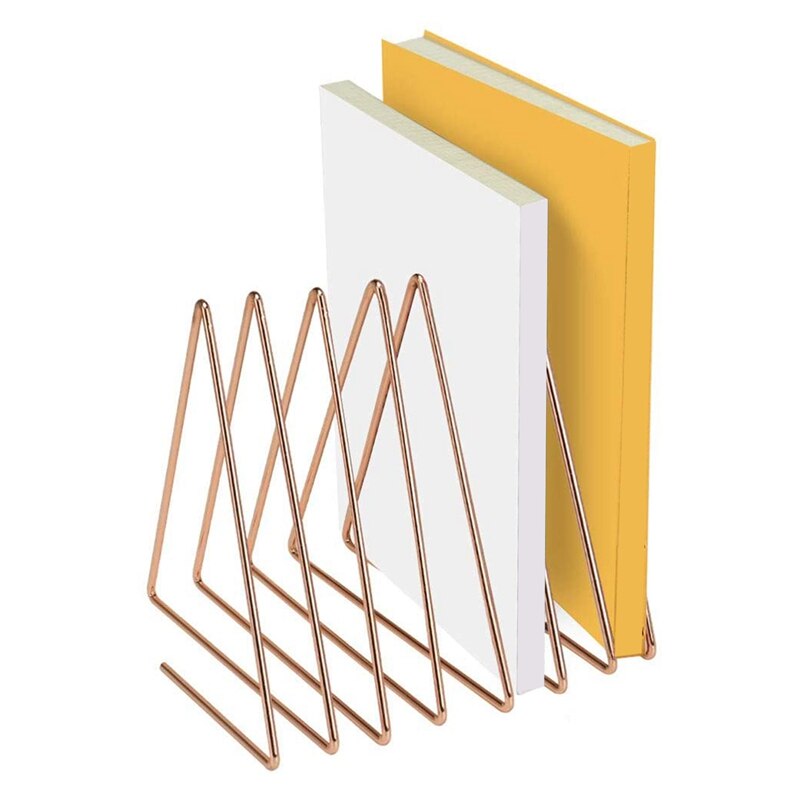 File Folder Rack Magazine Holder, Elastic 7 Sections Triple-cornered Wire Book Organizer Stand for Desk