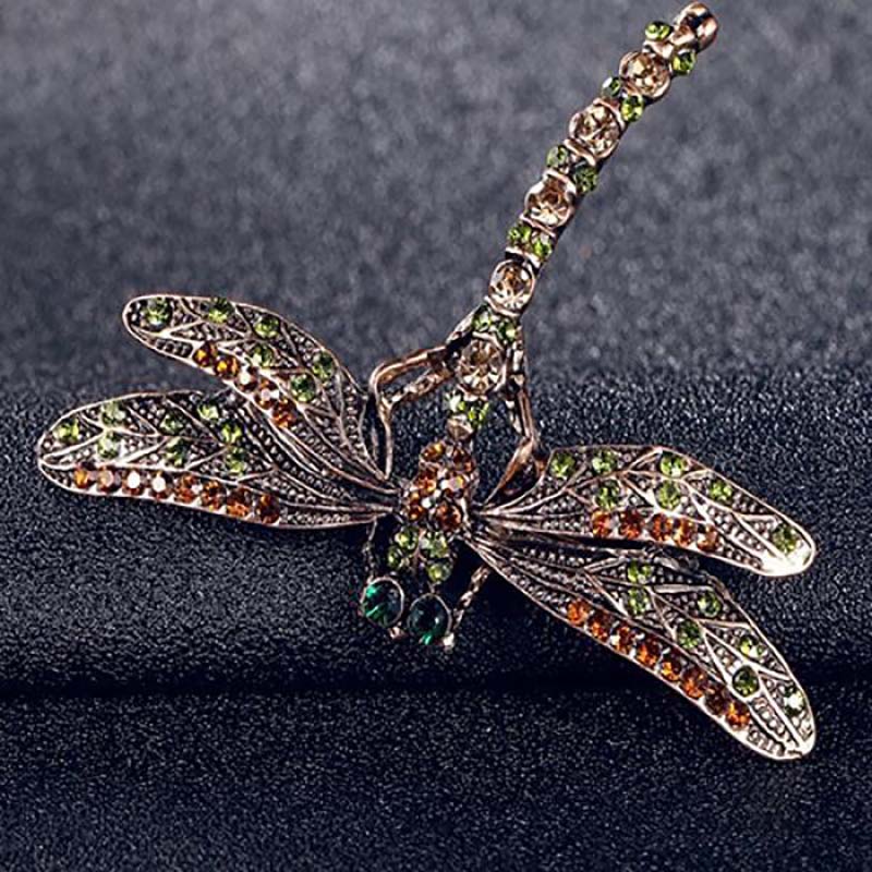 Vintage Lovely Dragonfly Shinny Crystal bufanda solapa Pin broches Retro joyería accesorios broche para mujer