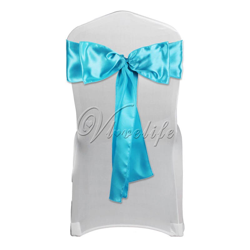 Satin stol sash sløjfe 6 "  x 108 " til banket bryllup fest banket sløjfer sommerfugl håndværk stole betræk dekoration: Turkis