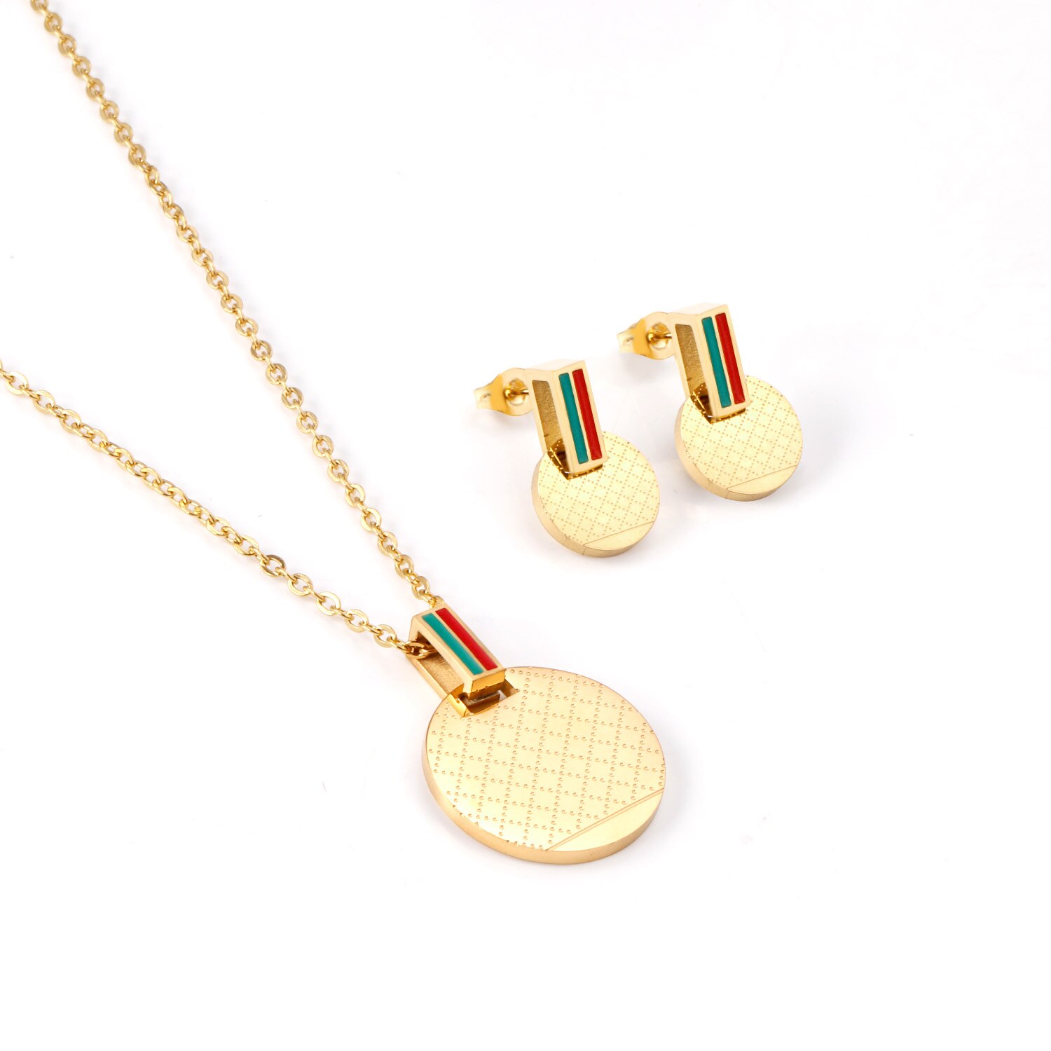 Luxusteel Rvs Sets Goud Kleur Ronde Hanger Necklce Oorbellen Brinco Party Vrouwen