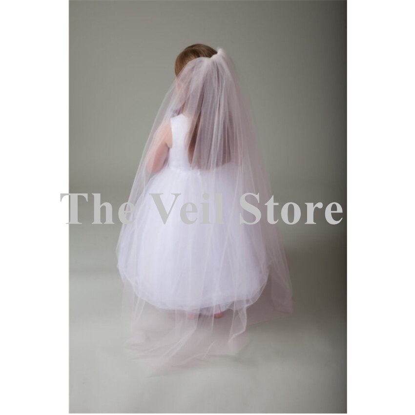 Velos largos de la Primera Comunión de las muchachas de la flor de la boda de 1,2 m con el peine una capa de tul niños velos de velo de Novia