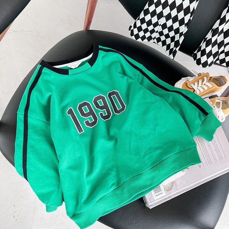 Primavera bambini vintage verde numero felpe ragazze allentate casual cotone top vestiti