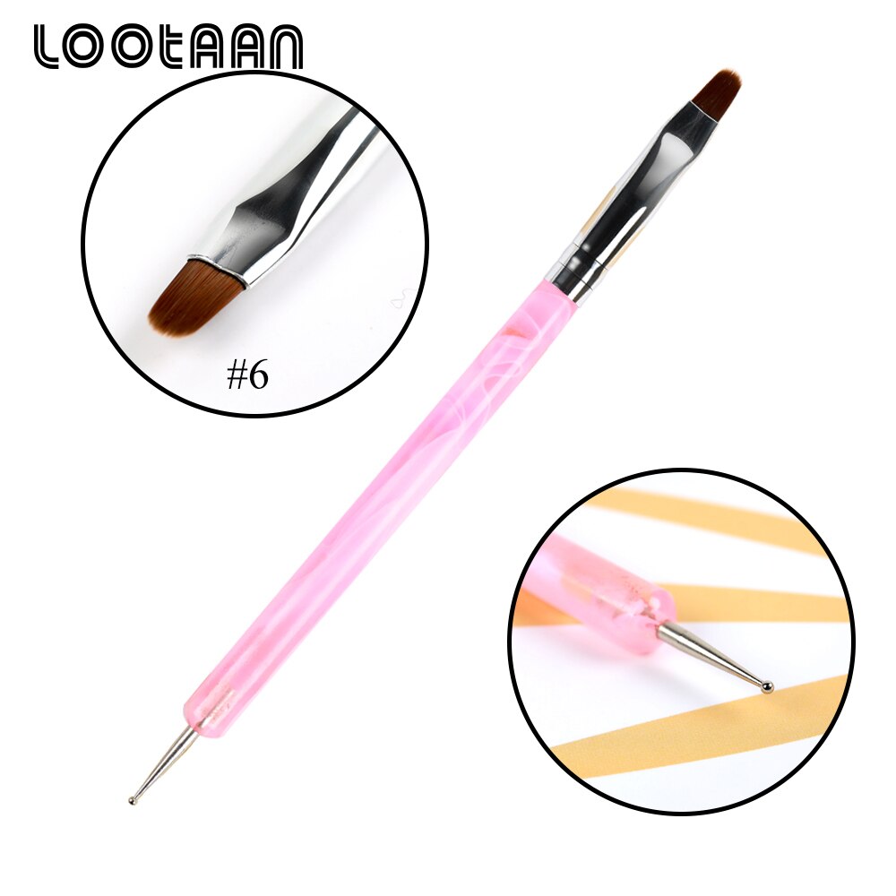 Lootaan #6 Uv Gel Nail Art Brush Double-End Nail Art Puntjes Tool Pen Manicure Art Accessoires Nail tekening Schilderen Pen Tool