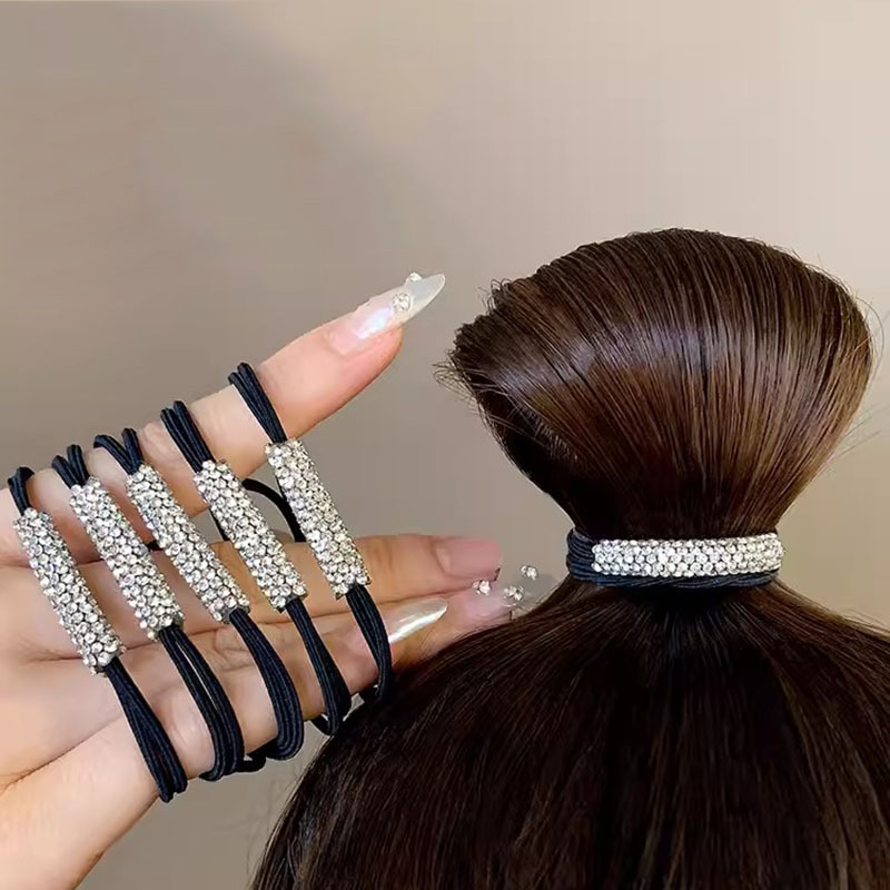 10 Uds. De lazos para el cabello con diamantes de imitación, cuerda para el cabello de alta elasticidad, accesorios para el cabello para mujer, adecuados para mujeres y niñas