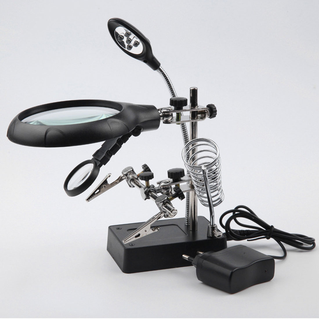 2.5X, 7.5X, 10X Welding Magnifying Glass with 5 LED Auxiliary Clip Loupe Desktop Magnifier Third Hand Soldering Repair Tool