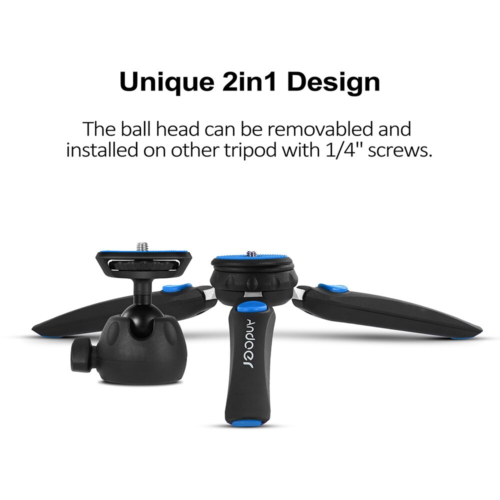 Andoer H20 Mini Tabletop Tripod Portable Foldable Phone Camera Tripod Stand with Removable Ball Head with 1/4 Inch Screw