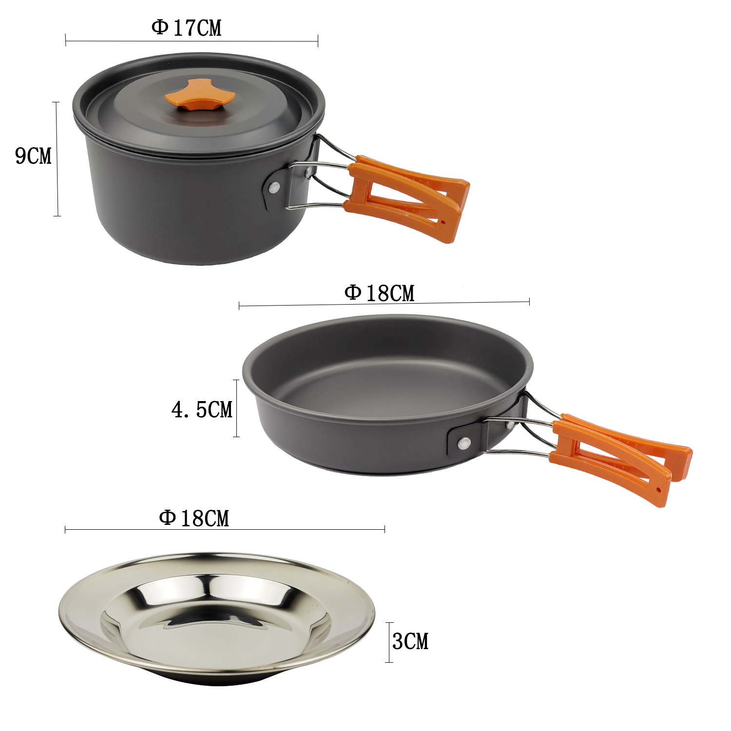 6@# Ultra-Light Stainless Steel Camping Kitchen Cookware Utensils Outdoor Cooking Picnic Tableware Pot Frying Pan
