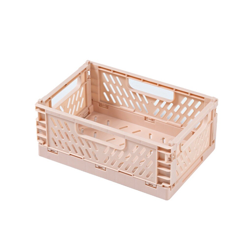 Panier de rangement pliable en plastique, 5 couleurs, boîte de rangement pliable pour étudiants de bureau, bande de papeterie, conteneur pliable: Pink