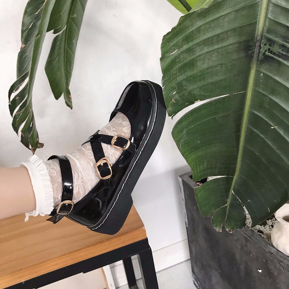 Femmes Oxfords richelieu chaussures noires été en cuir verni bout rond chaussures femme en cuir Creepers chaussures pour femmes taille 39