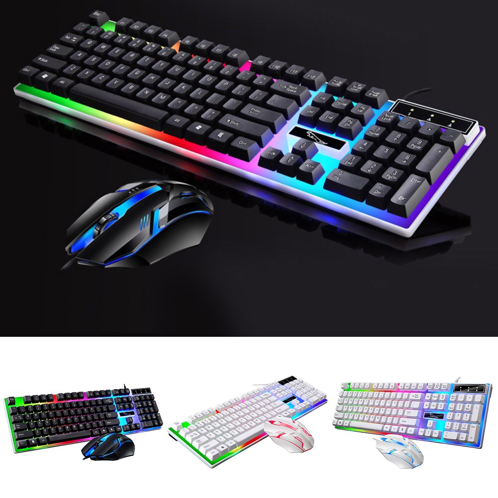Kablet gaming tastatur og mus sett fargerik led bakgrunnsbelyst usb gaming tastatur mus for bærbar pc spillere nk-shopping