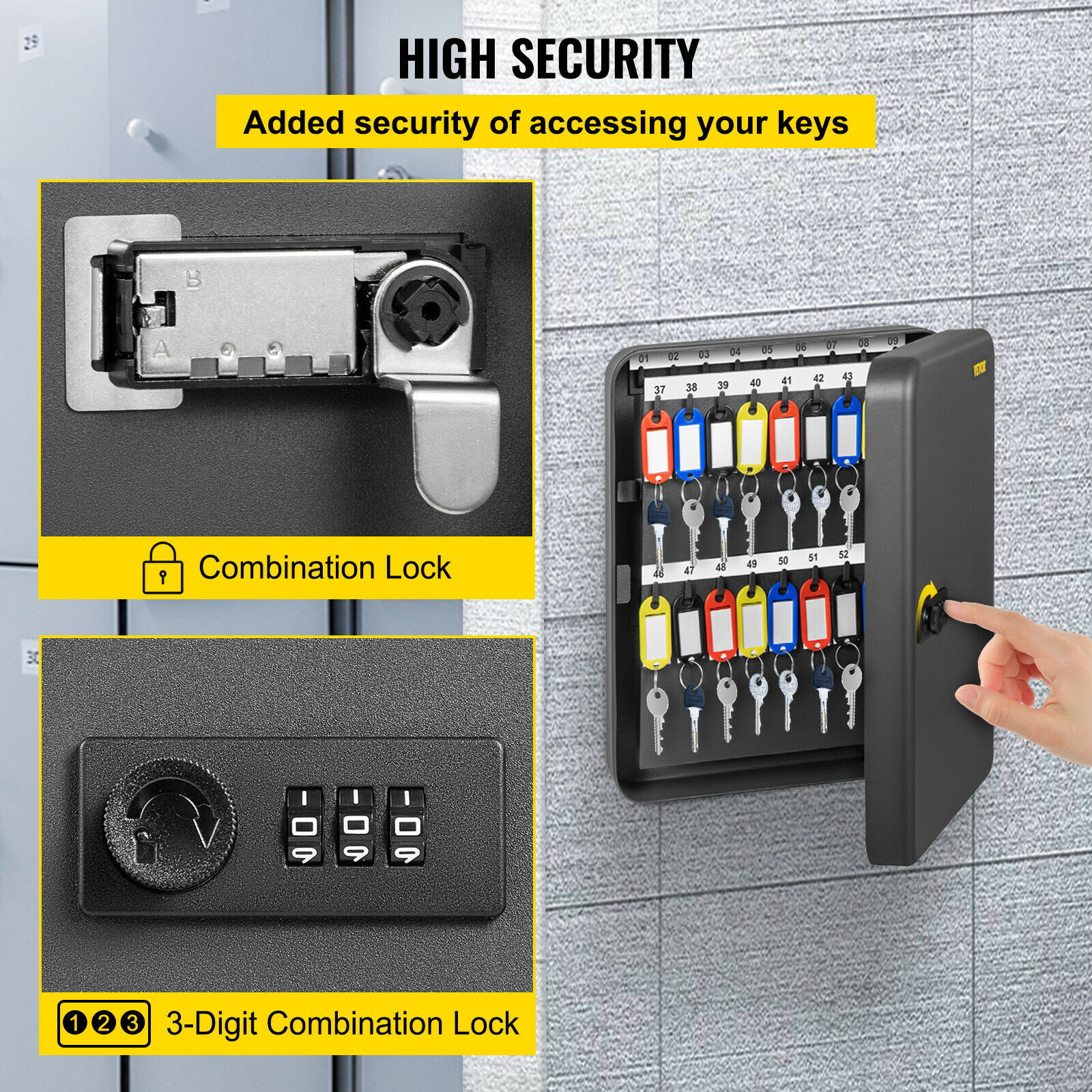 72 Keys Cabinet Wall Mount Passcode Lock Safe Box w/ Hook Organizer Holder