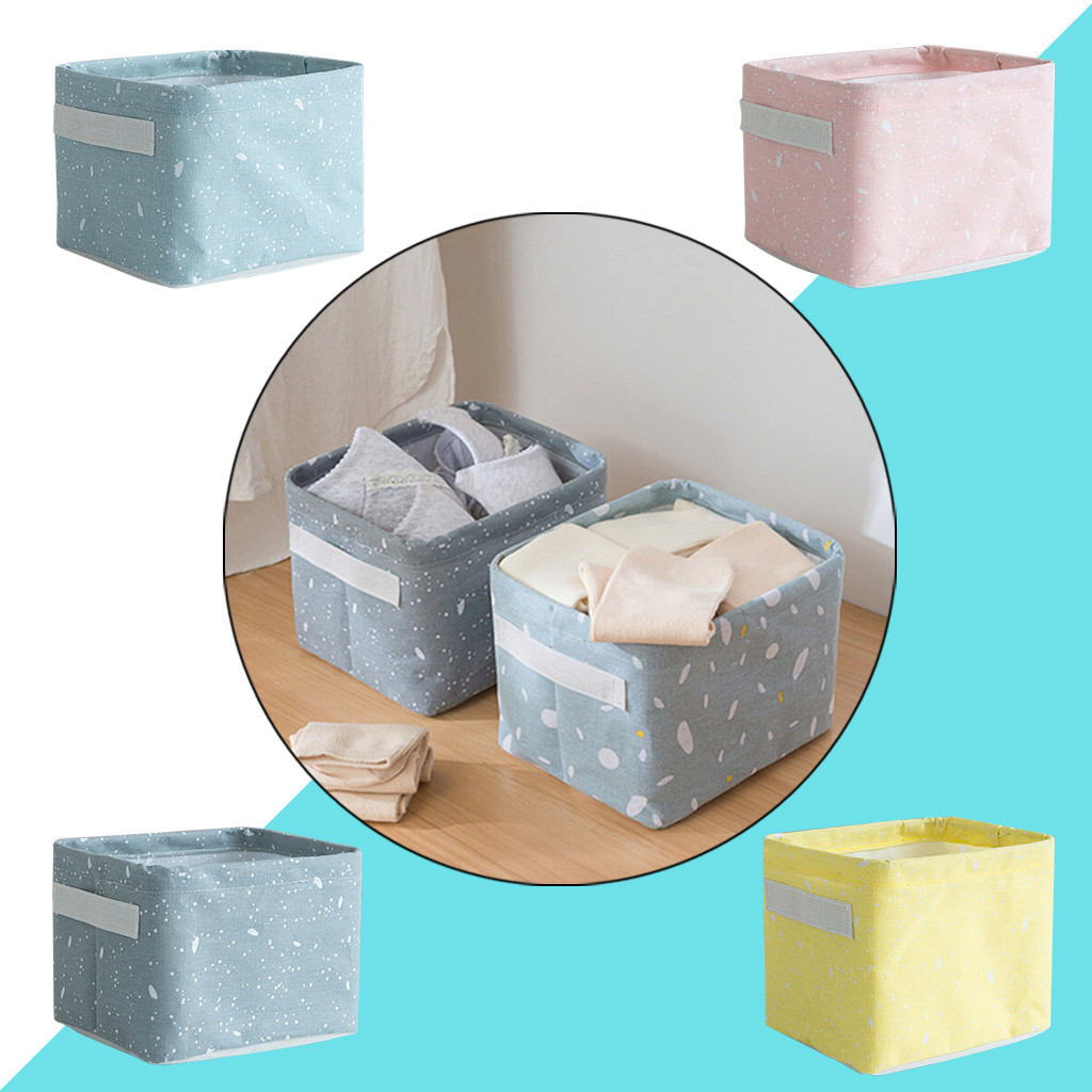 Bomuld linned stof folde opbevaringsboks børn legetøj arrangør garderobe opbevaringsbakke skuffe plast container organizador maquillaje