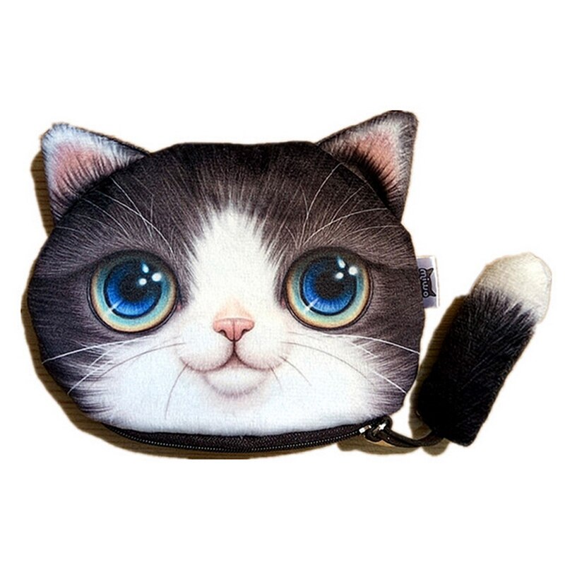 1pcs Ladies Cute Cat Face Animal Coin Purse Wallet Mini Zipper Bag: Purple