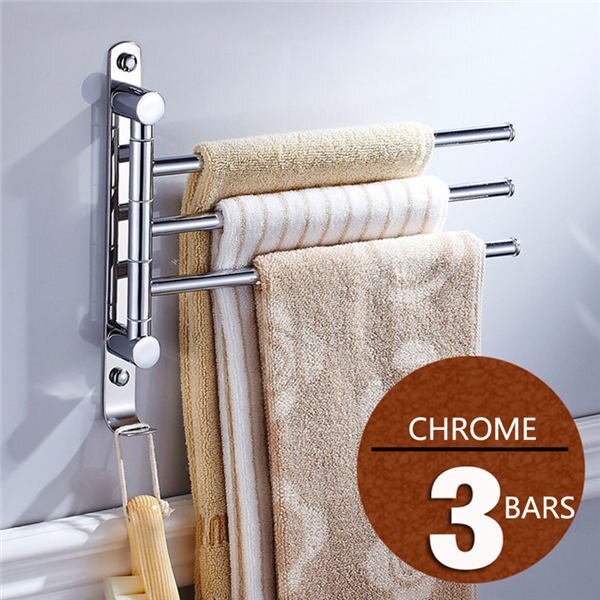 Rvs draaibare badkamer wandrekken chroom spiegel gepolijst & zwarte handdoekhouder met haken keuken: Chroom 3 staven