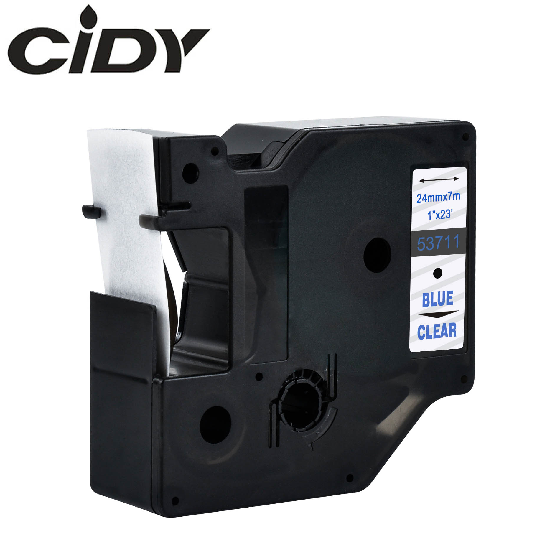 CIDY 1pcs 53713 53718 53710 Compatible 24MM black on white Dymo D1 Label Ribbons for Dymo Label Manager LM160 LM280 210 Dymo PNP: blue on clear