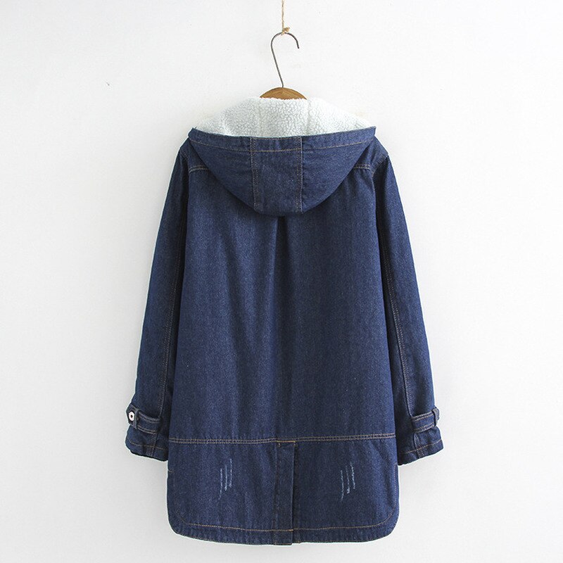 Grande taille hiver femmes jean avec fourrure longs manteaux à capuche femmes Parka femme veste en jean manteau en jean femmes Parka laine