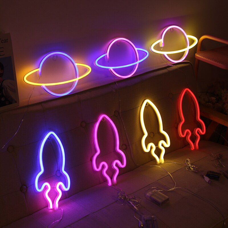Lampa neonowa kreatywna rakieta/planeta kształt USB neon doprowadziło znak robić pokoju dekoracja na przyjęcie ślubne świąteczny prezent lampka nocna