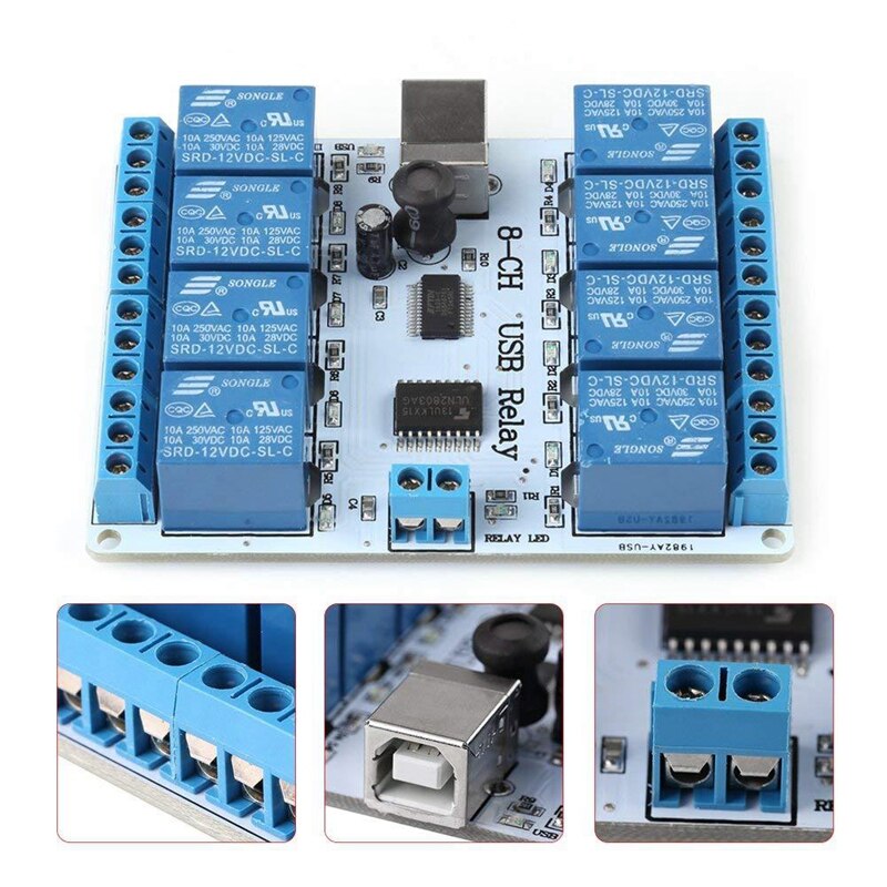 12V DC 8 Channel USB Relay Module Controller For PLC Automation Control Expansion Module