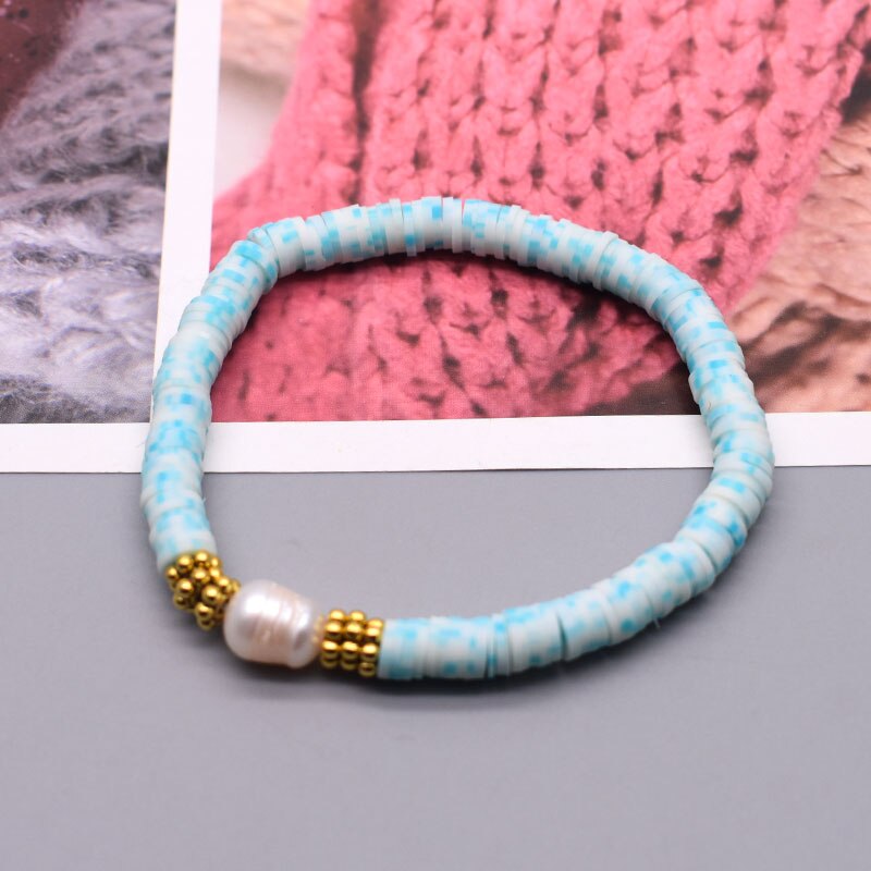 Boho parelbedelarmbanden van polymeerklei met 6mm kralen, armband voor dames, zomerse strandarmbanden, 2022: 10
