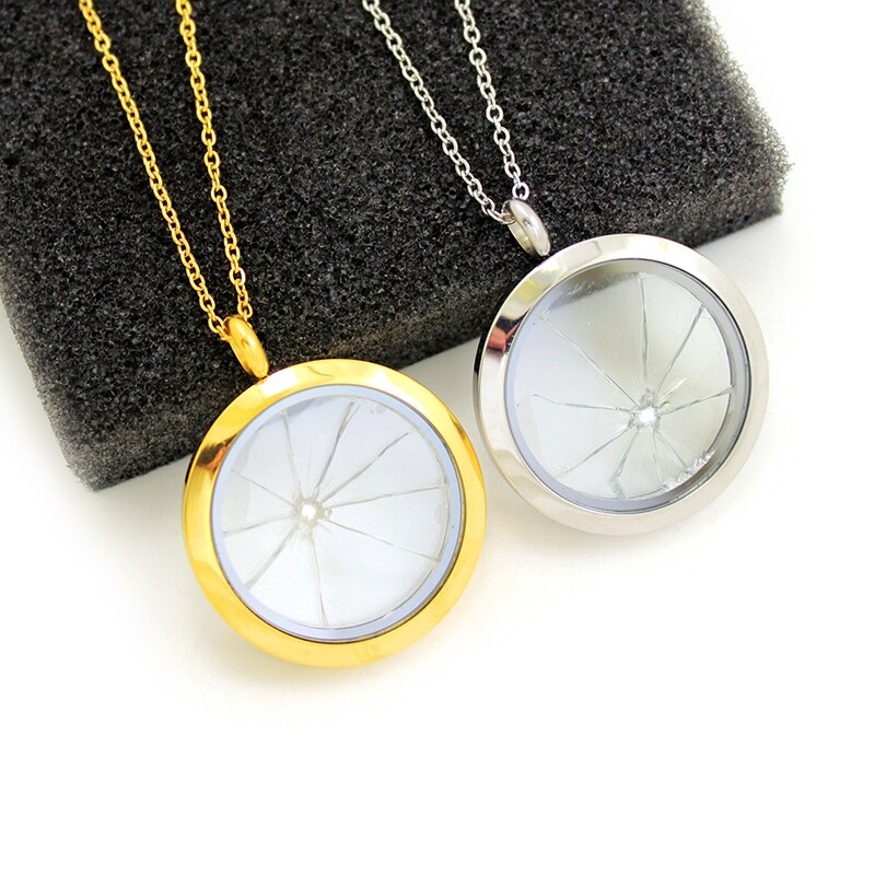10pcs/lot 30MM Round Stainless Steel Shattered Glass Ceiling Necklace LSFL066