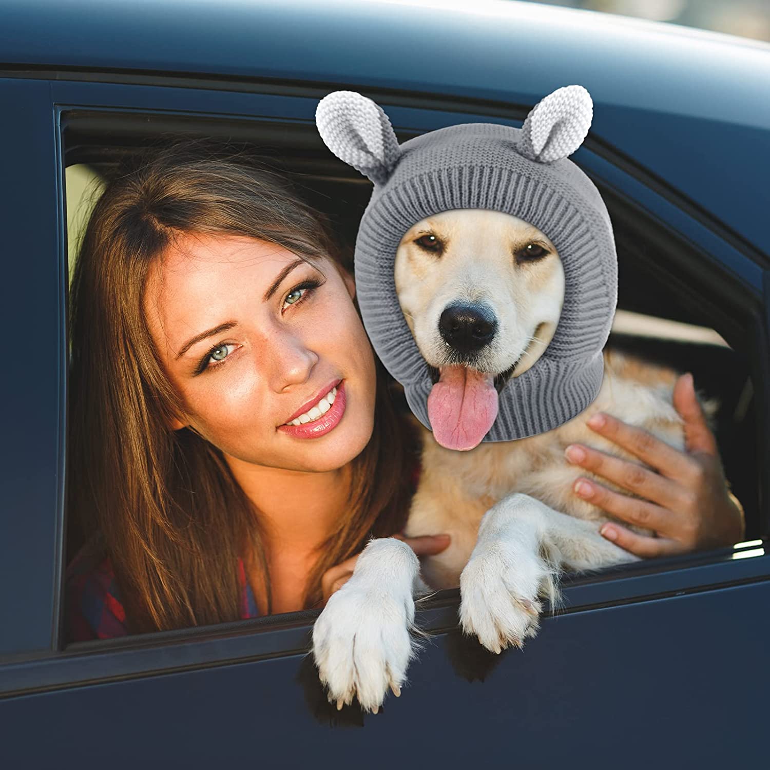 Quiet Ears for Dogs, Dog Ear Muffs Noise Protection Knitted Dog Hats Pet Ears Warm Dog Ear Cover Winter Hat Bunny Costume