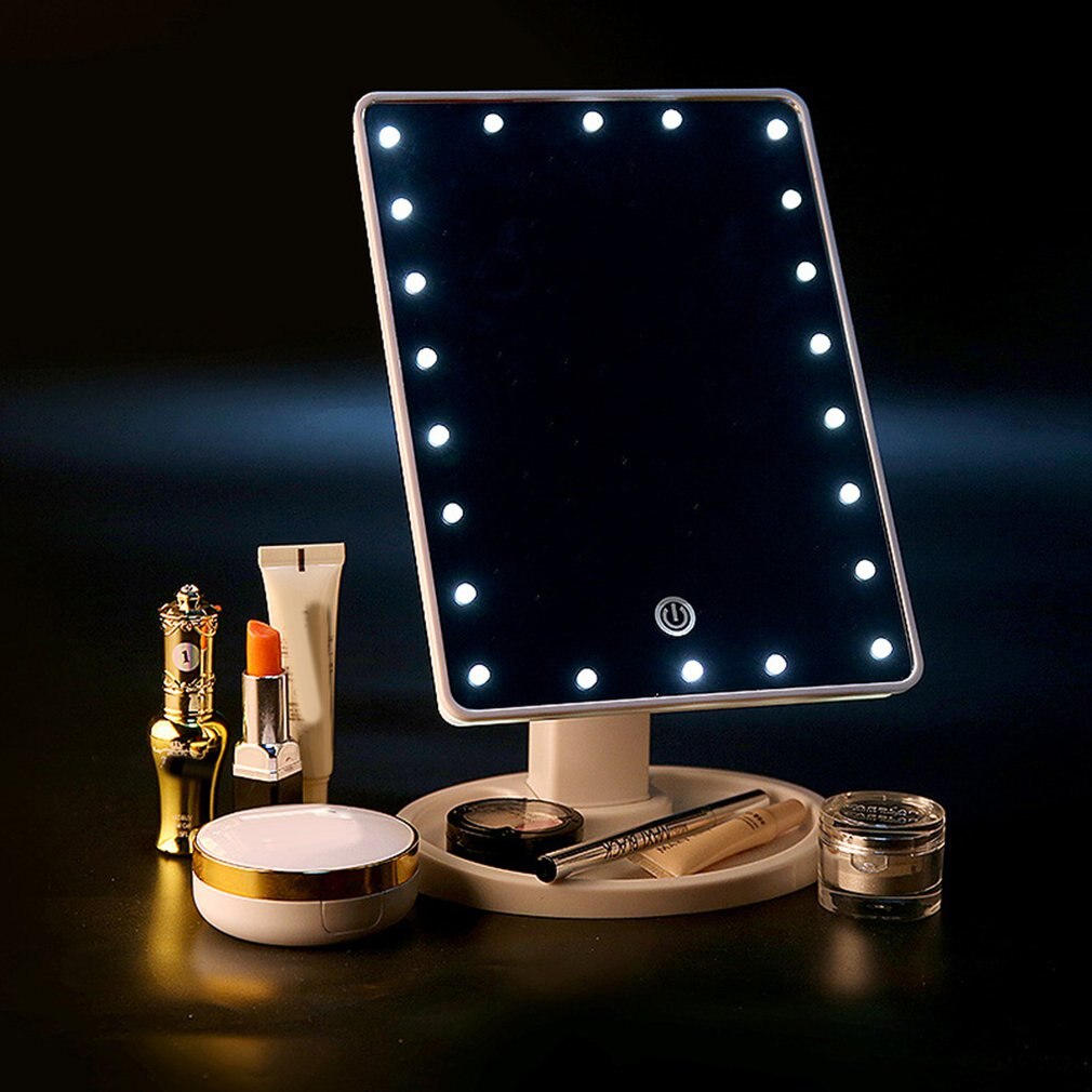 Led Makeup Mirror With Light Desktop Storage Touch Sensor Mirror 360 Rotating Square Makeup Mirror Makeup