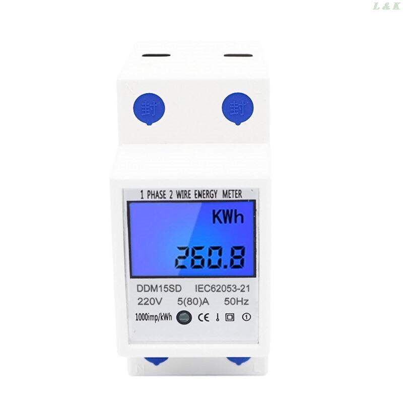 LCD Backlight 1Phase 2Wires 5(80A) Energy Meter Din Rail Electric Meter Monitor