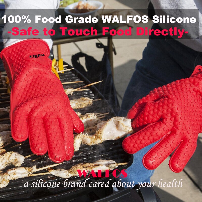 Walfos 1 Stuk Food Grade Koken Bakken Bbq Handschoen Hittebestendige Siliconen Bbq Grill Handschoen Barbecue Grillen Handschoen Bbq Gereedschap