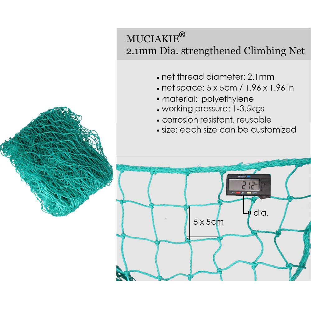 MUCIAKIE 2.1mm Polyethylene Garden Green Trellis Netting Support Climbing Bean Melon Pumpkin Fruits Grow Net Reinforced Netting