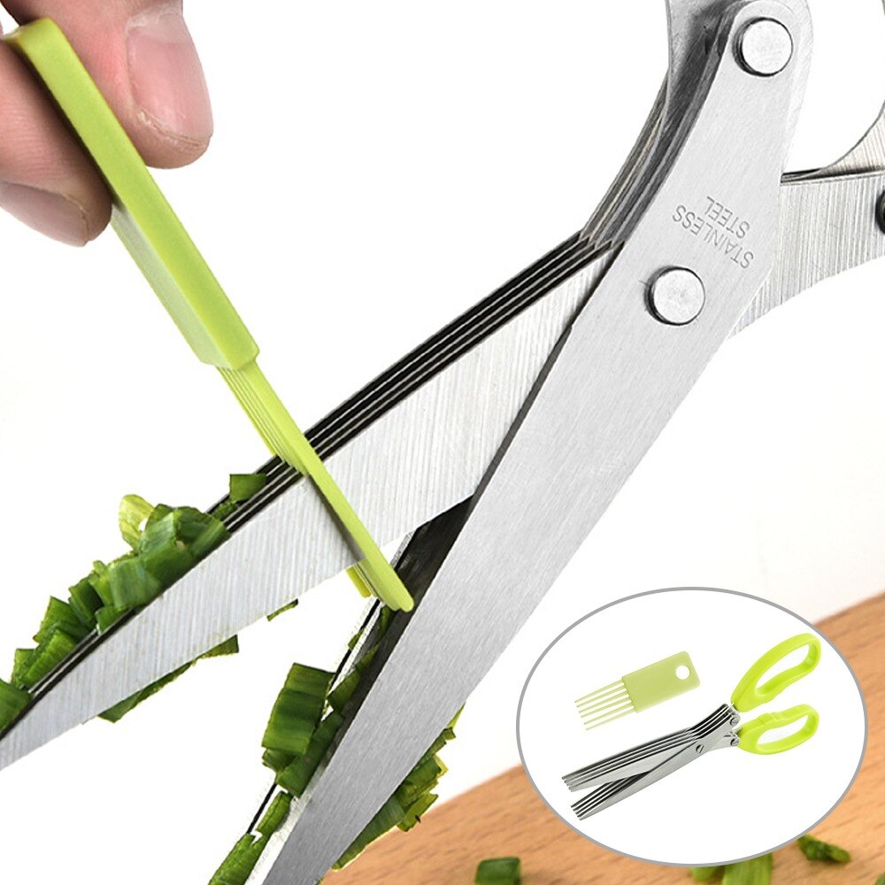 Multifunctional Muti Layers Stainless Steel Knives Multi-Layers KItchen Scissors Scallion Cutter Herb Laver Spices Cook Tool Cut