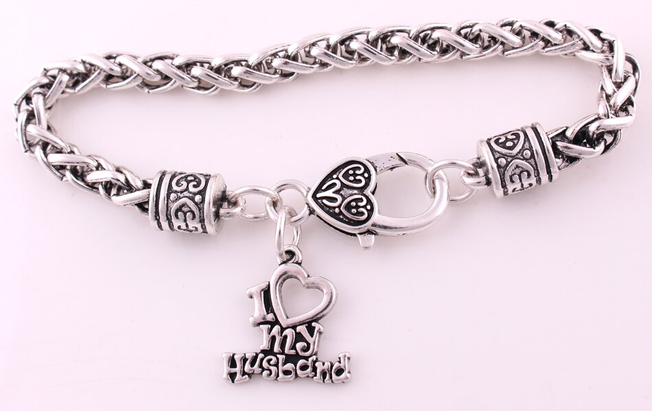 Antieke zilveren vergulde ik hou van mijn man bedel romantische armband kreeftenklauwsluitingen