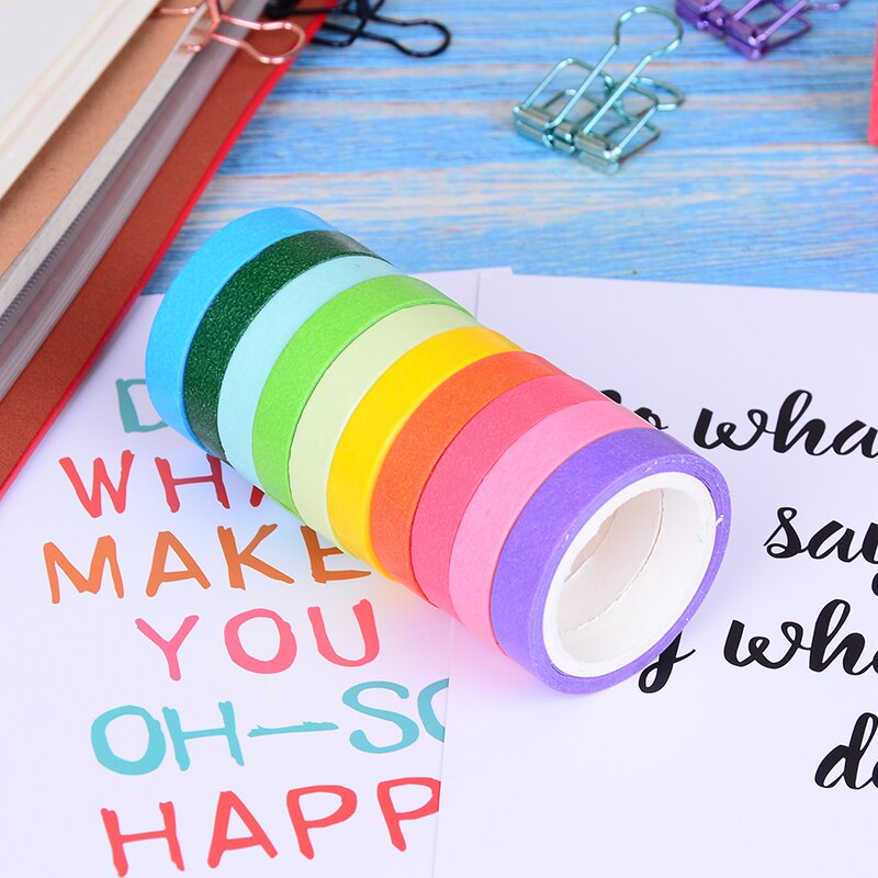 10 Stks/doos Regenboog Kleur Plakband Masking Sticky Diy Scrapbooking Decoratie Tape Zmonh Sticker Papier