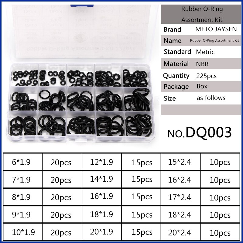 Juntas tóricas de sellado NBR de 6mm-20mm CS1.5mm, 225mm, 1,9mm, reemplazos duraderos de juntas Arandela de goma, 15 tamaños, DQ003, 2,4 unids/set PCP DIY: DQ003 x1