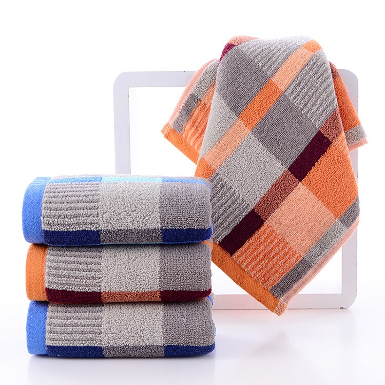 1pc katoenen blauwe gezichtshanddoeken, gekleurde geruite badhanddoeken, 34*73cm absorberende badhanddoeken