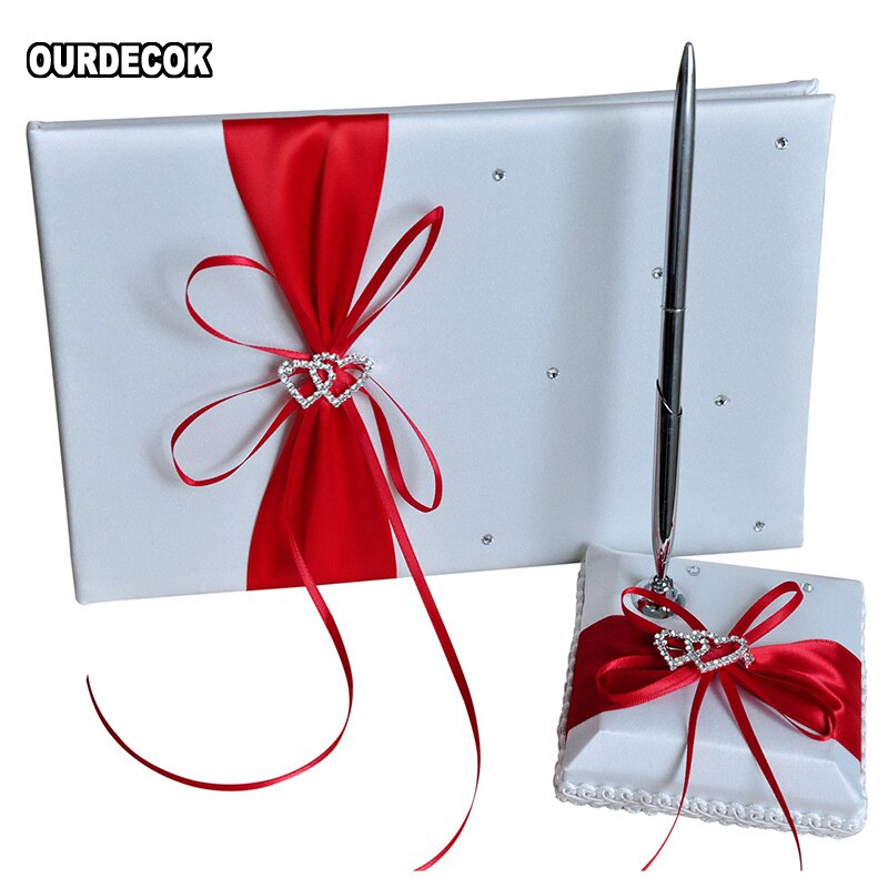 2 st/set bröllop satin signatur bok penna set strass pilbåge pärla dekor bröllopsfest produkter leverans