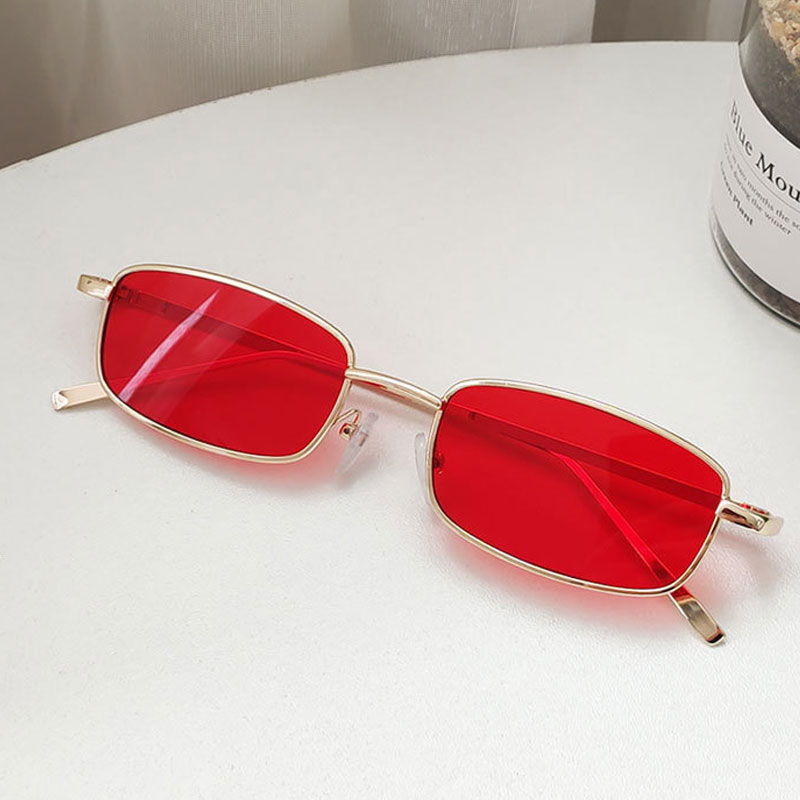 Gafas de sol rectangulares pequeñas a la para hombre y mujer, gafas de sol de conducción cuadradas Vintage, gafas con montura metálica de de lujo: YELLOW