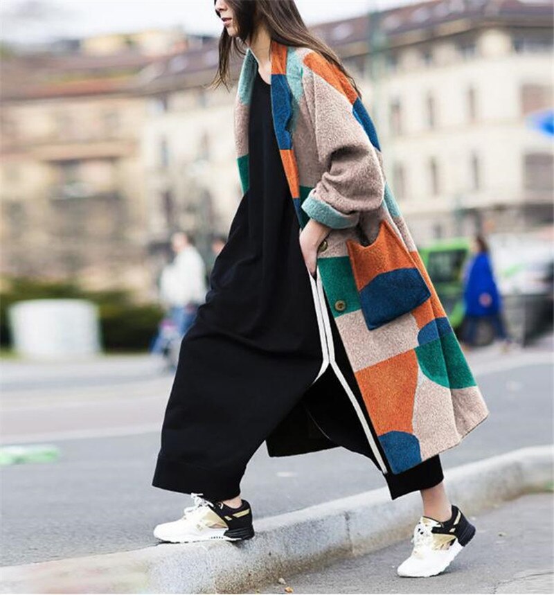 Patchwork Druck Schwangere Frau Langarm Jacke Mantel Frauen Herbst Winter warm Dicken Langen zur Seite fahren Mantel Weibliche Mantel